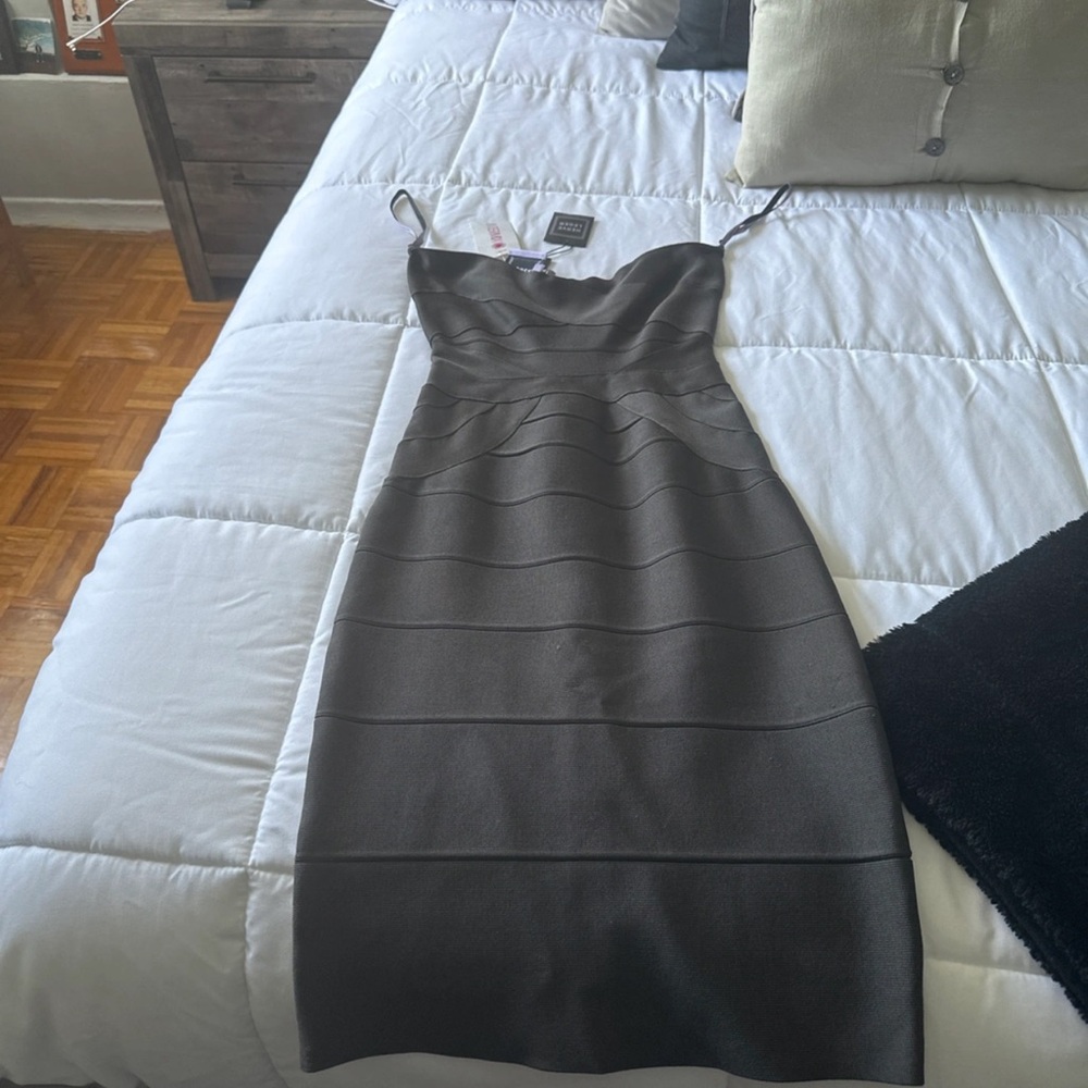 Herve Leger Black Bodycon Midi Dress strapless